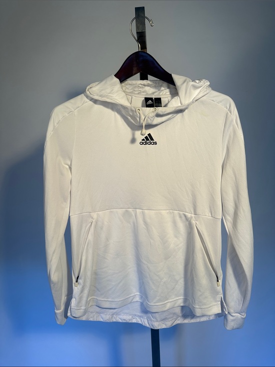 adidas Tops - adidas White Hooded Pullover with Front Zip Pockets